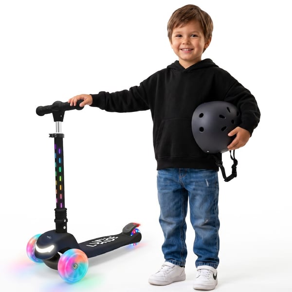 Sun Baby trehjulig balans-scooter LUMI RIDE, LED 7 färger, 20 program, justerbar, hopfällbar, svart