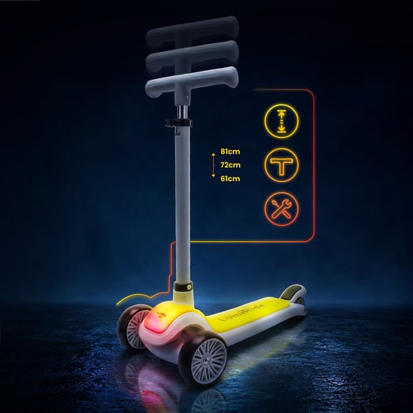 LUMI RIDE Tre-hjulet balance scooter, sammenklappelig, justerbar, LED-platform med 7 farver og 20 programmer - Grå Sun Baby