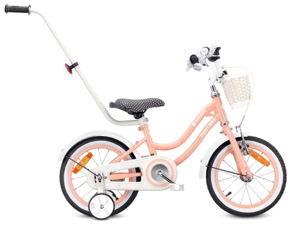Heart Bike Pigecykel 12 14 16 tommer, Børnecykel 2-6 år, Børnecykel med støttehjul, skubbestang, justerbar sadel og styr (Abrikos, 14 tommer)