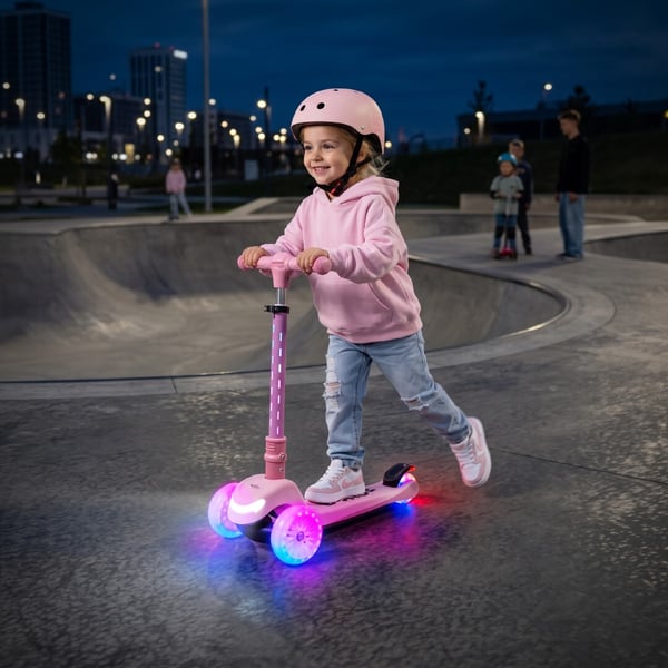 LUMI RIDE Trehjulet Balance Scooter, Sammenklappelig, Justerbar, LED Regnbuehjul med 7 Farver og 20 Programmer, Pink - Sun Baby