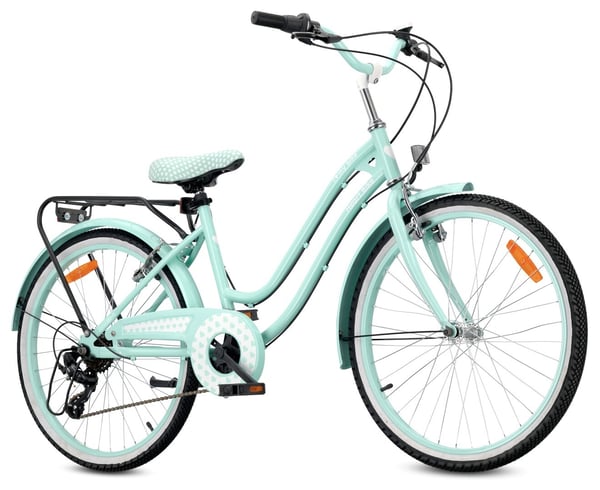 sun baby HEART BIKE Børnecykel 24 tommer - 7 gear Shimano - bagagebærer, metalskærme, V-bremse, kædeskærm - Mint