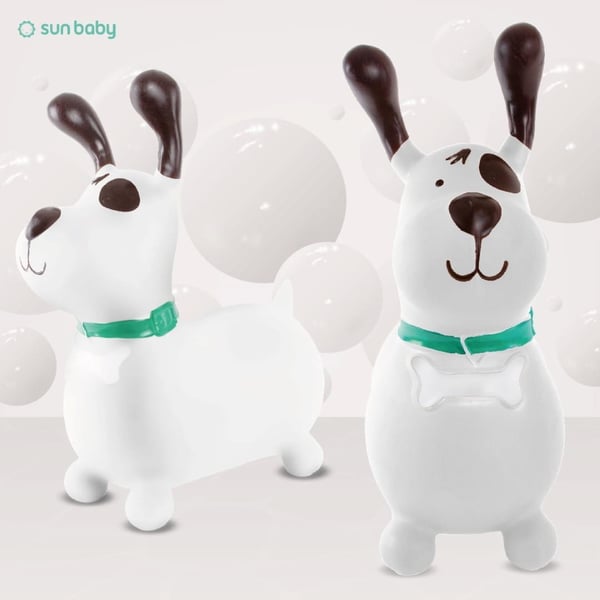 Sun Baby hoppdjur Reksio, vit med bandana + pump, 12m+, max belastning 45 kg