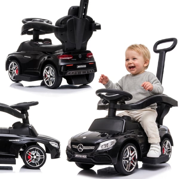 SUN BABY Gåbil för barn Mercedes C-Class från 1 år med skjutstång fotstöd ljudfunktion upp till 25 kg svart