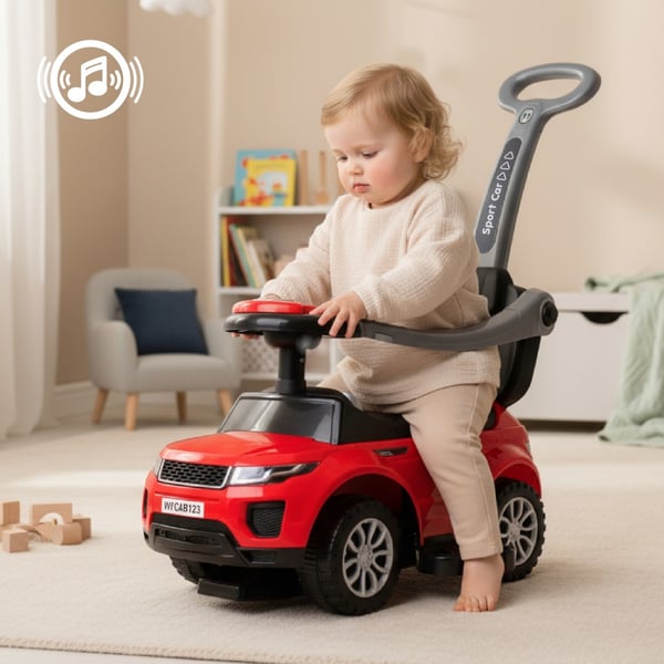 4in1 lastenauto liukumäki auto 1-vuotiaille ja työntöauto pillillä ja musiikilla, säilytystila istuimen alla (punainen)