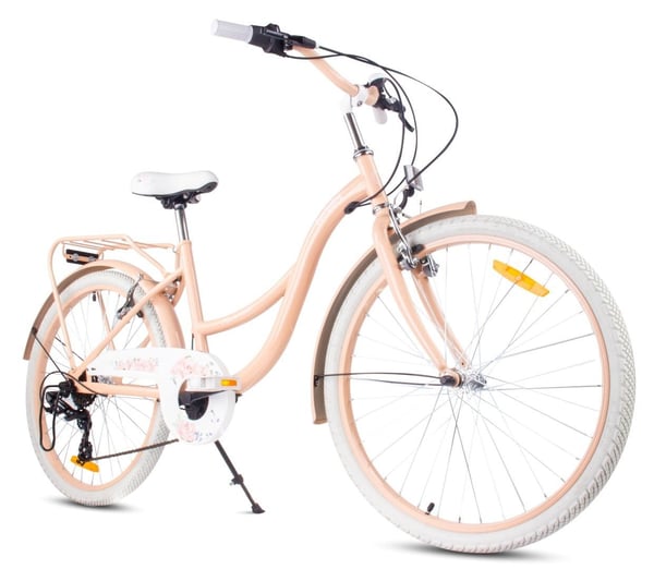 sun baby FLOWER BIKE Barncykel 24 tum - 7 växlar Shimano -pakethållare, stänkskärmar i metall, V-broms, kedjeskydd - Aprikos