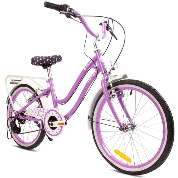 sun baby HEART BIKE Børnecykel 20 tommer - 6 gear, V-bremser, bagagebærer, skærme, justerbart styr og sadel - Lilla