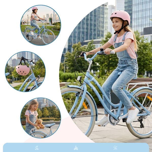 sun baby HEART BIKE Børnecykel 24 tommer - 7 gear Shimano -bagagebærer, metalskærme, V-bremse, kædeskærm - Lyseblå