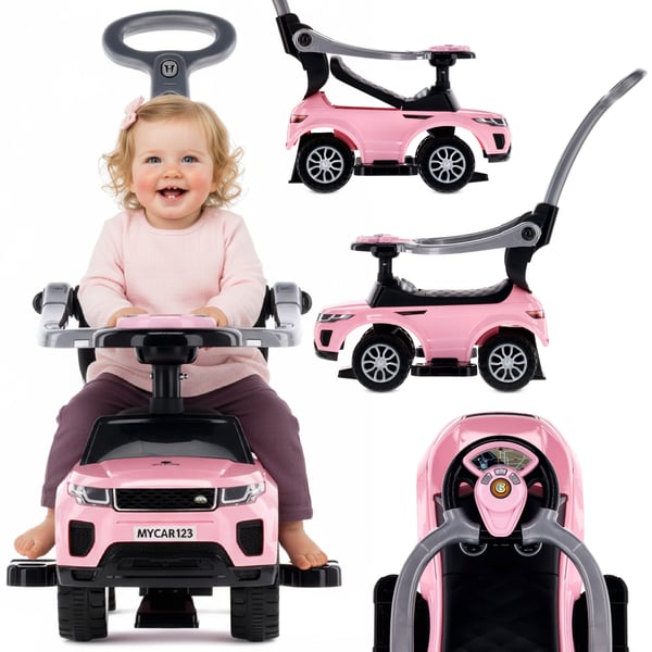 Työntövaunu lapsille lasten auto Sport Car vaaleanpunainen Sun Baby