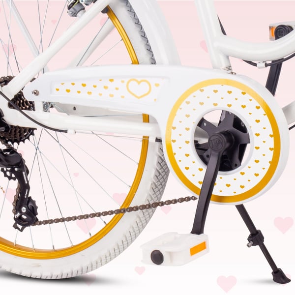 sun baby HEART BIKE Børnecykel 24 tommer - 7 gear Shimano -bagagebærer, metalskærme, V-bremse, kædeskærm - Hvid Guld