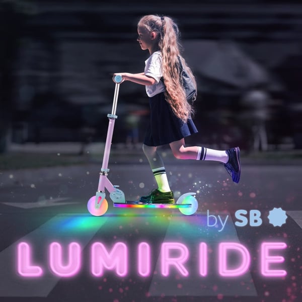 Taitettava kaksipyöräinen potkulauta lapsille, säädettävä, Lumiride LED 7 väriä/20 ohjelmaa, Unicorn, 73-85 cm, musta, Sun Baby