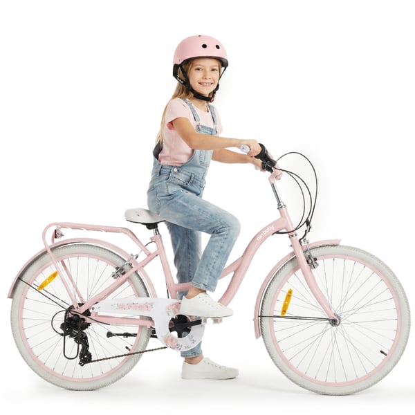 sun baby FLOWER BIKE Børnecykel 24 tommer - 7 gear Shimano -bagagebærer, metalskærme, V-bremse, kædeskærm - Rosa