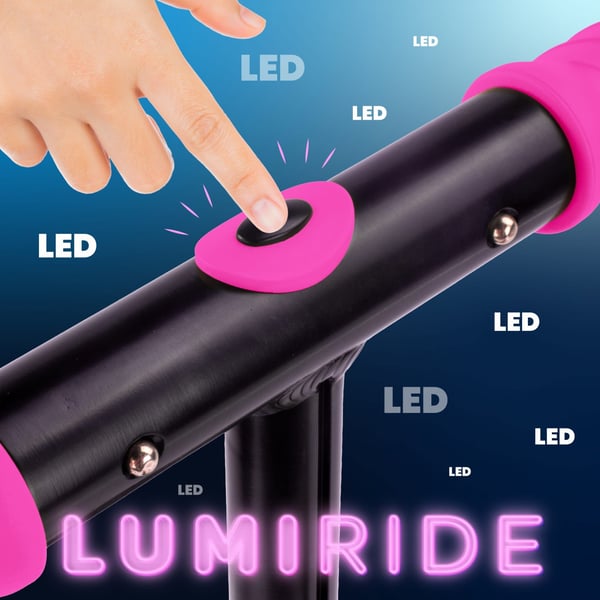 Taitettava kaksipyöräinen potkulauta lapsille 7 LED-väriä/20 ohjelmaa, säädettävä 73-85 cm, fuksianpunainen, Sun Baby