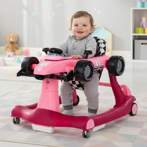Sun Baby gåstol-åkbil-push 3-i-1 Formel 1, rosa, 6-12 m, upp till 12 kg