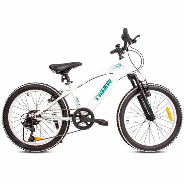 20 tuuman pojan kevyt MTB-pyörä Shimano 6 vaihteella Tiger Bike valkoinen