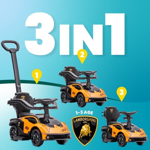 SUN BABY Gåbil från 12 månader Lamborghini Essenza SCV12 med fotstöd med fotdrift upp till 25 kg. för barn vikt 4.5 kg orange