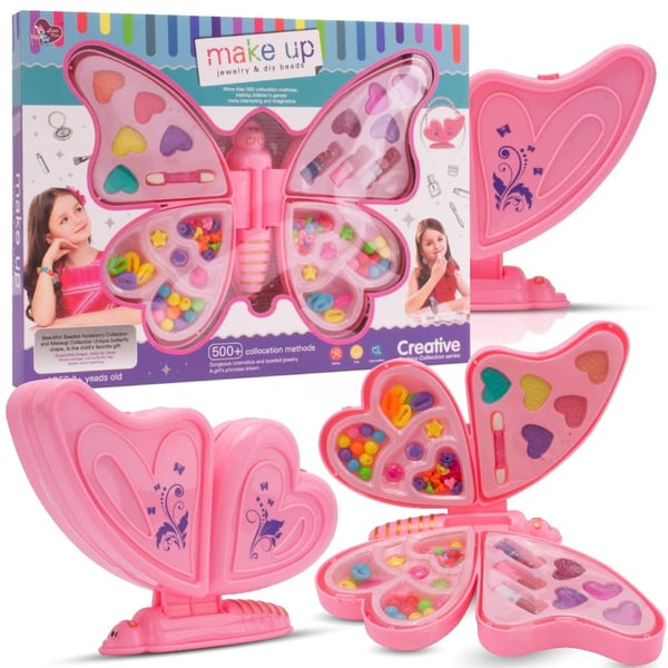 sun baby Kreativt Smyckesset för Barn 3+, pärlor, 2 strängar, 5 ögonskuggor, applikator, 4 läppglans, 3 läppstift, fjäril förvandlas till en snygg han