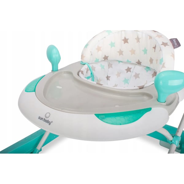SUN BABY Gåstol för barn 6-12 månader med mjuka 360° svängbara hjul och säkerhetsstopp, upp till 12 kg turkos