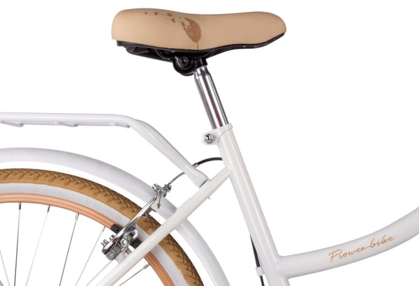 Flower Bike Tyttöjen polkupyörä yhdelle tytölle 24 tuumaa, 8-12 vuotta, Beige ja valkoinen, Lasten polkupyörä, jossa 7-vaihteinen, V-jarru