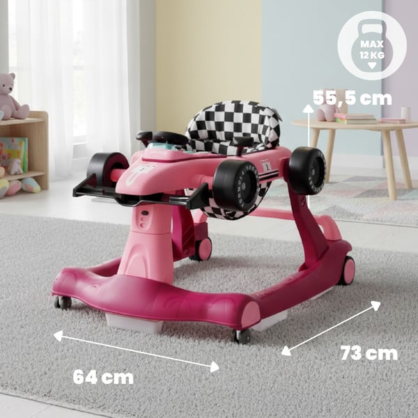 Sun Baby gåstol-åkbil-push 3-i-1 Formel 1, rosa, 6-12 m, upp till 12 kg