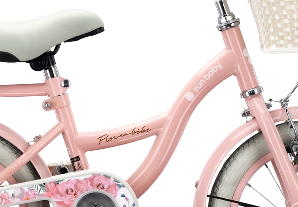Flower Bike Pigecykel til en pige 12 14 16 tommer, Børnecykel 2-6 år, Børnecykel med støttehjul, skubbestang, justerbar sadel og styr (Pink, 14 tommer)