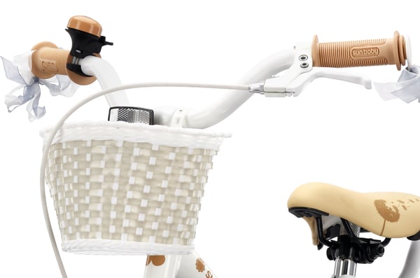 Flower Bike Flickcykel för en flicka 12 14 16 tum, Barncykel 2-6 år, Barncykel med stödhjul, pushbar, justerbar sadel och styre (Vit Beige, 12 Tum)