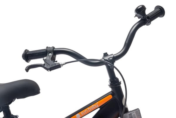 sun baby TRACKER BIKE Barncykel 14 tum - Justerbar sadel och styre, Klocka, Stödhjul - Orange Neon