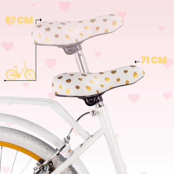 sun baby HEART BIKE Børnecykel 24 tommer - 7 gear Shimano -bagagebærer, metalskærme, V-bremse, kædeskærm - Hvid Guld