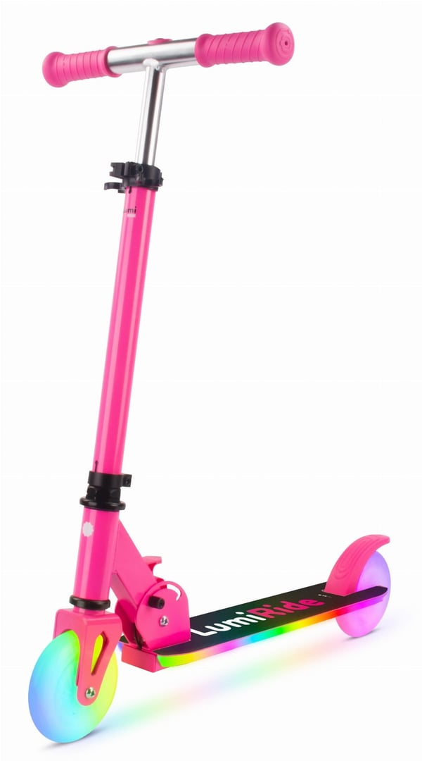 Taitettava kaksipyöräinen potkulauta lapsille 7 LED-väriä/20 ohjelmaa, säädettävä 73-85 cm, fuksianpunainen, Sun Baby