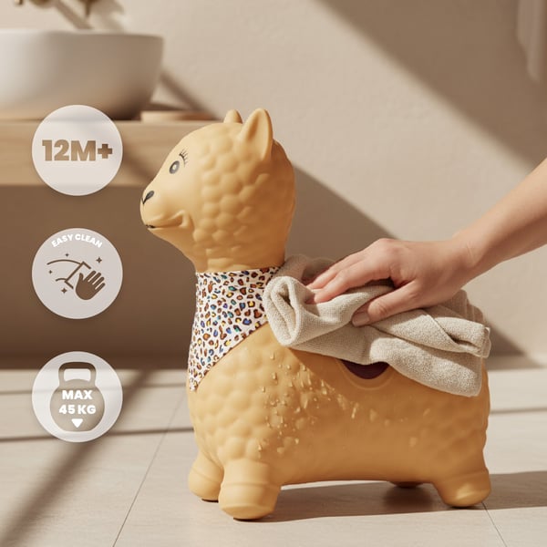 Sun Baby hyppelypallo Alpakka beige lapsille, pumppu ja bandana, 12m+, maks. kuorma 45 kg
