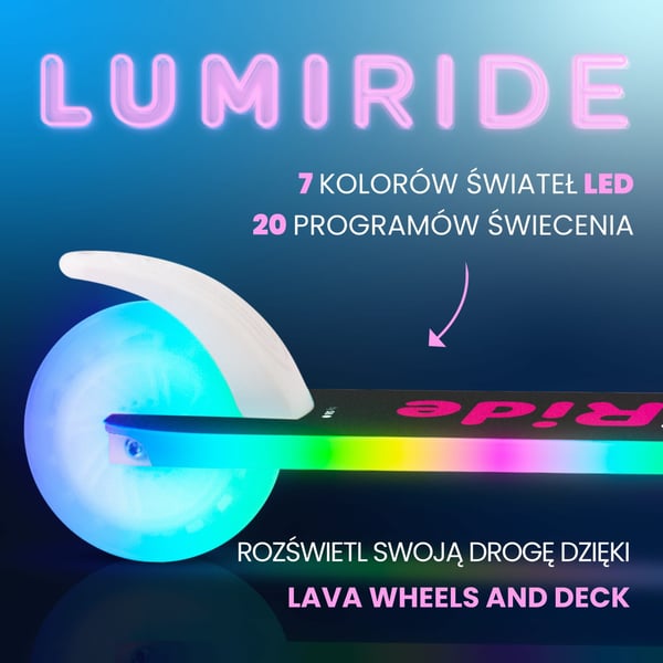 sun baby LUMI RIDE Sparkcykel Barn 2 hjul, trehjuling skoter från 3 år, LED - 7 färger, 20 program - 3 nivåer av styrhöjdsjustering, fotbroms, avtagba