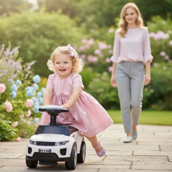 Sun Baby työntöajoneuvo lapselle 12 kk+ valkoinen äänillä ja lokeroilla
