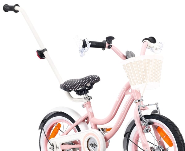 Heart Bike Flickcykel för en flicka 12 14 16 tum, Barncykel 2-6 år, Barncykel med stödhjul, pushbar, justerbar sadel och styre (Pink, 14 tum)