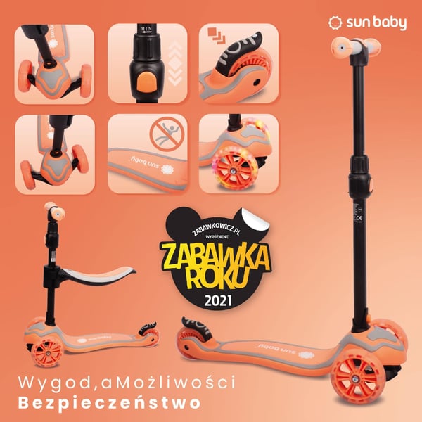 Flash 3in1 LED-tasapainoskootteri lapsille - sun baby hulajnoga trójkołowa balansowa 3w1