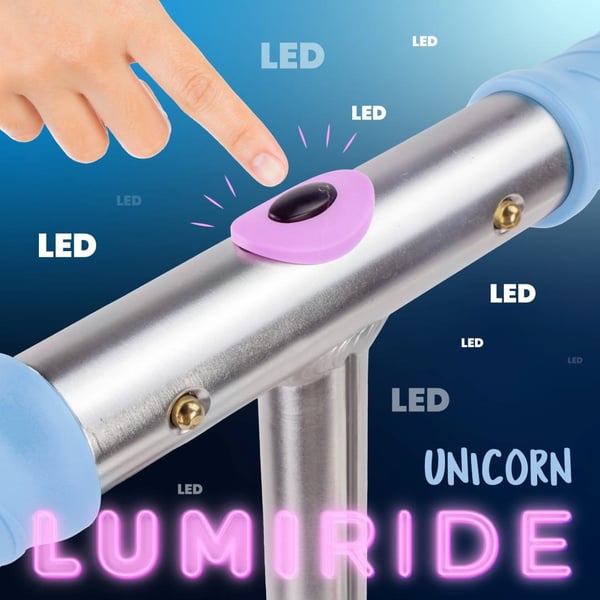 Taitettava kaksipyöräinen potkulauta lapsille, säädettävä, Lumiride LED 7 väriä/20 ohjelmaa, Unicorn, 73-85 cm, musta, Sun Baby