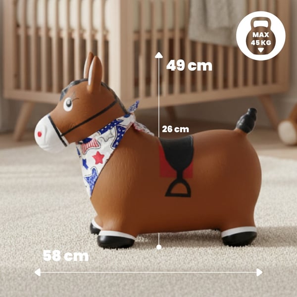 Sun Baby hoppdjur Häst, brun, med pump och bandana, 12m+, max 45 kg
