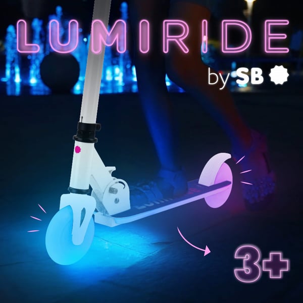 LUMI RIDE Scooter Kids 2 wheels Fuchsia, kolmipyöräinen skootteri 3-vuotiaille, LED, 3 tasoa ohjaustangon korkeuden säätöä, jalkajarru