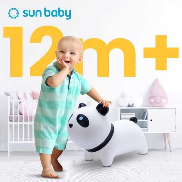 Sun Baby hyppypallo lapsille Panda valkoinen 12m+ pumpulla, kantavuus 45 kg