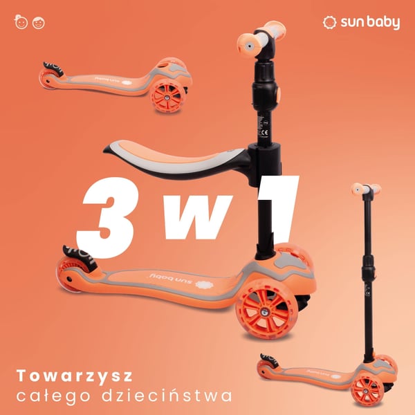 Flash 3in1 LED-tasapainoskootteri lapsille - sun baby hulajnoga trójkołowa balansowa 3w1