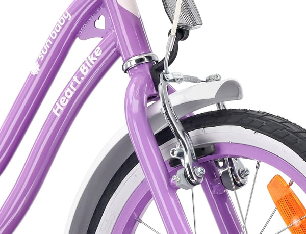 Heart Bike Pigecykel 12 14 16 tommer, Børnecykel 2-6 år, Børnecykel med støttehjul, skubbestang, justerbar sadel og styr (Lilla, 16 tommer)