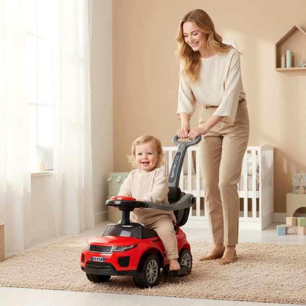 4in1 lastenauto liukumäki auto 1-vuotiaille ja työntöauto pillillä ja musiikilla, säilytystila istuimen alla (punainen)