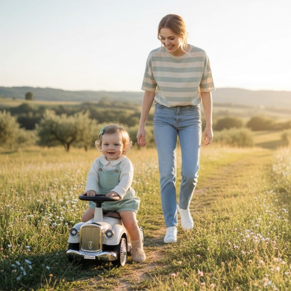 Työntövaunu lapsille lasten auto Retro ecru Sun Baby