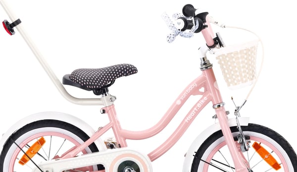 Heart Bike Flickcykel för en flicka 12 14 16 tum, Barncykel 2-6 år, Barncykel med stödhjul, pushbar, justerbar sadel och styre (Pink, 14 tum)
