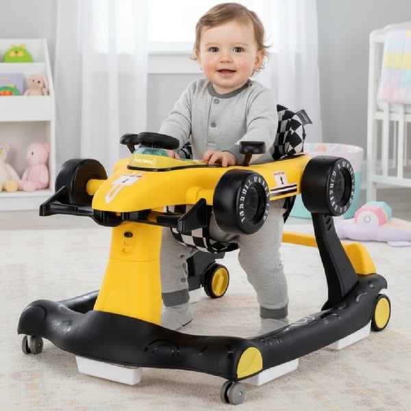 Sun Baby vauvan kävelytuoli 3-in-1 Formula 1, keltainen, 6-12 kk, max 12 kg