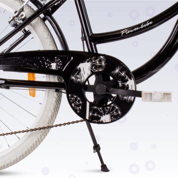 sun baby FLOWER BIKE Børnecykel 24 tommer - 7 gear, V-brakes, forlygter, bagagebærer, skærme - Sort
