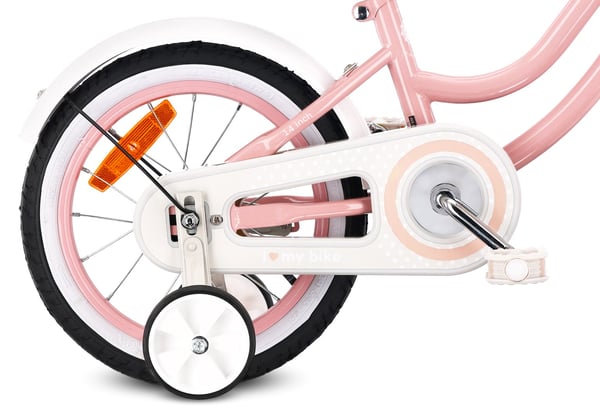 Heart Bike Flickcykel för en flicka 12 14 16 tum, Barncykel 2-6 år, Barncykel med stödhjul, pushbar, justerbar sadel och styre (Pink, 14 tum)