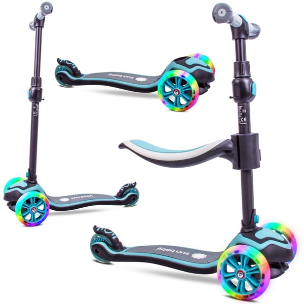 Tre-hjulet balance scooter Flash 3-i-1 LED til børn - Blå