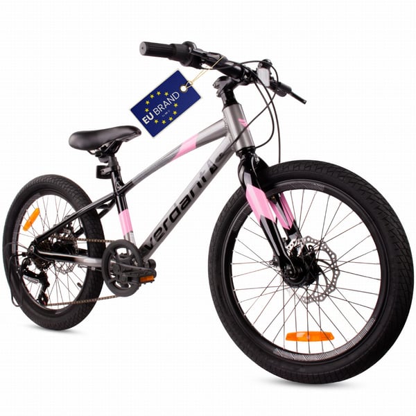 sun baby VERDANT BIKE Barncykel 20 tum - 6 växlar Shimano - lätt, aluminiumram, skivbromsar, ringklocka - Grafit Rosa