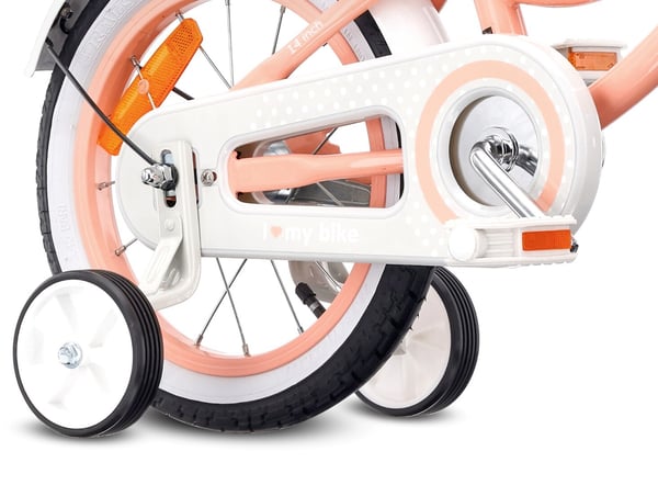 Heart Bike Pigecykel 12 14 16 tommer, Børnecykel 2-6 år, Børnecykel med støttehjul, skubbestang, justerbar sadel og styr (Abrikos, 14 tommer)