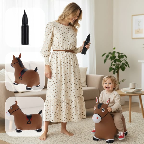 Sun Baby hoppdjur Häst för barn, brun, med pump och bandana, 12m+, max 45 kg