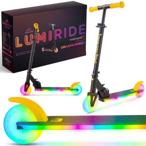 LUMI RIDE Scooter Kids 2 pyörää Musta ja keltainen, kolmipyöräinen skootteri 3-vuotiaille, LED, 3 tasoa ohjaustangon korkeuden säätöä, jalkajarru